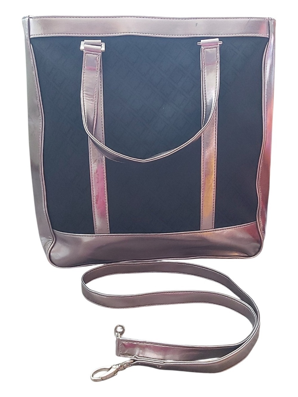 Elle Metallic Pink & Black Tote Bag with Shoulder Strap - 12" x 12" X 2.5"